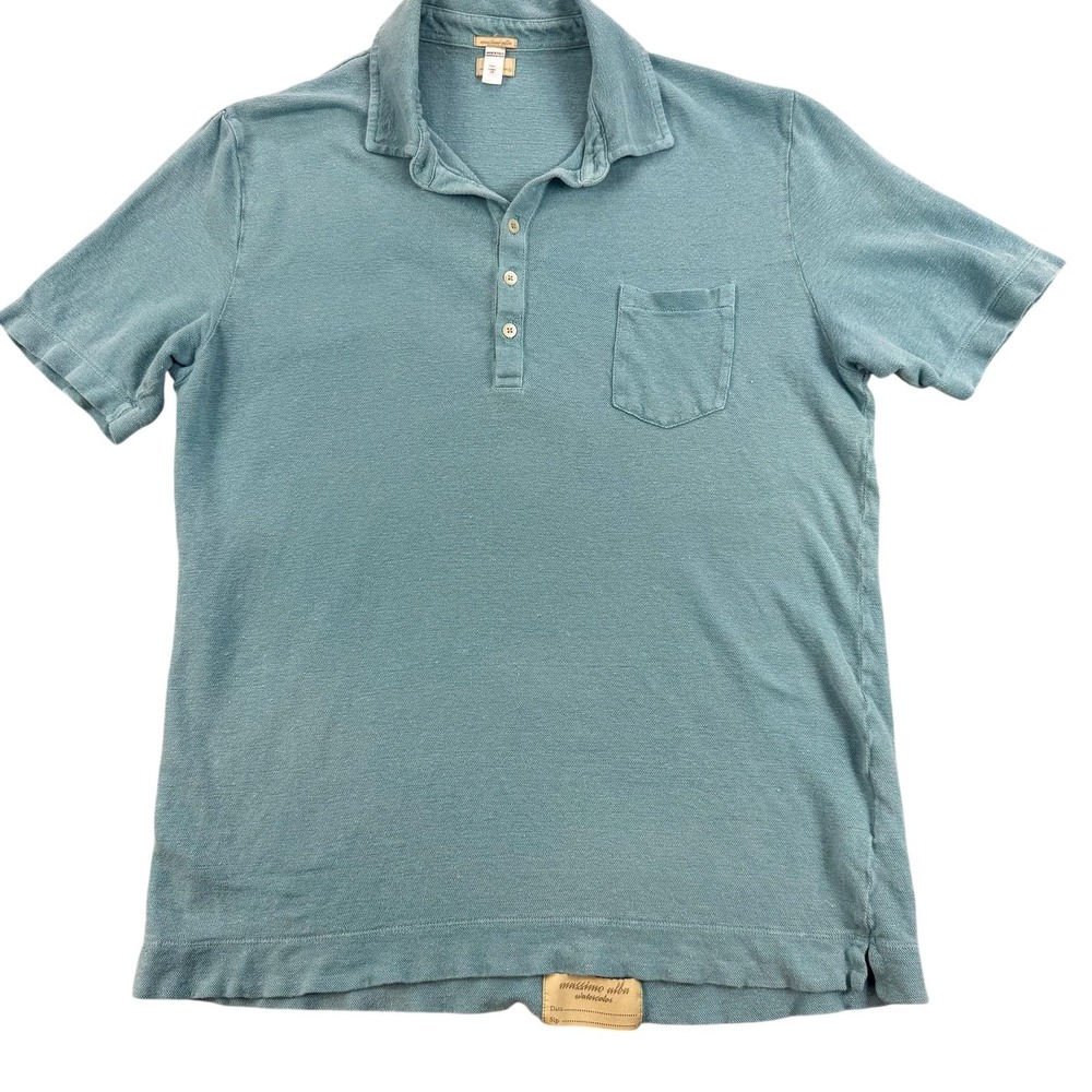 Massimo Alba Watercolor Polo Shirt Mens Medium Green Linen Pocket Made In Italy